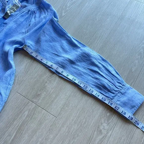 J Crew Cabana Linen Dress Size Small Blue Long Sleeve Pockets Flaw - Picture 7 of 15